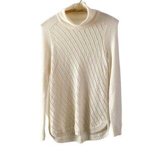 Lou & Grey Ivory Turtle Neck Knit Wool Alpaca Blend Long Line Sweater S